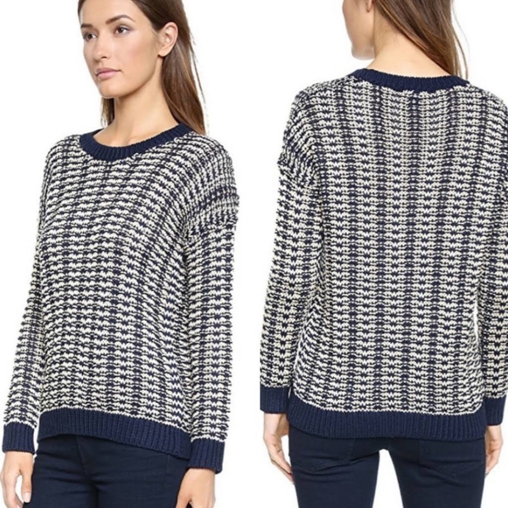 VINCE MERCERIZED TEXTURE COTTON Navy & Cream SWEATER Sz.XL